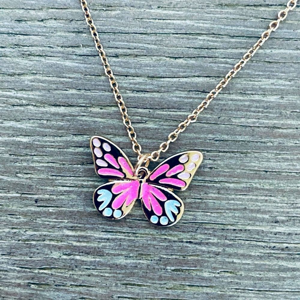 Butterfly Enamel Pendant Necklace